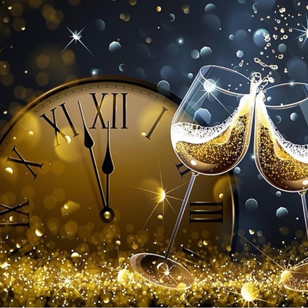 10x8ft Happy New Year Backdrop Countdown Party Shining Champagne Wine Glasses